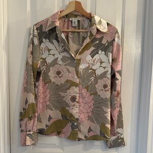 Rachel Zoe Pink and Green Floral Blouse